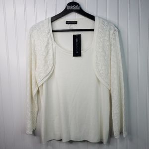 Carolyn Taylor Crochet Bolero White Sweater Large New